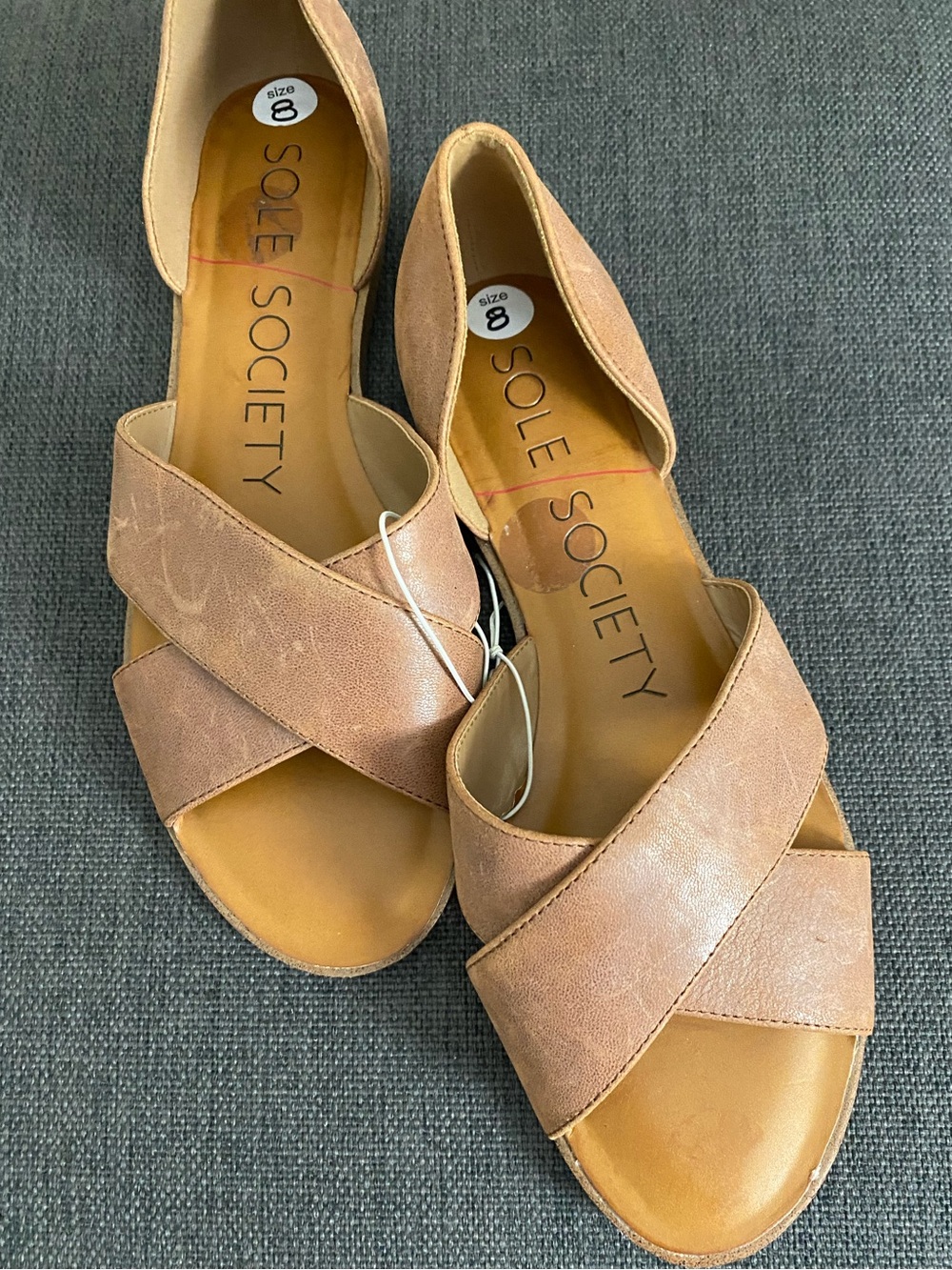 Brown Leather Sole Society Open Toe Sandals Size 8